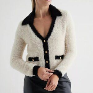 Express Tipped Faux Fur Novelty Button Cardigan xs